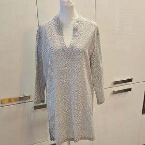 John Robshaw Cotton Geometric V Neck Tunic Dress Size Medium